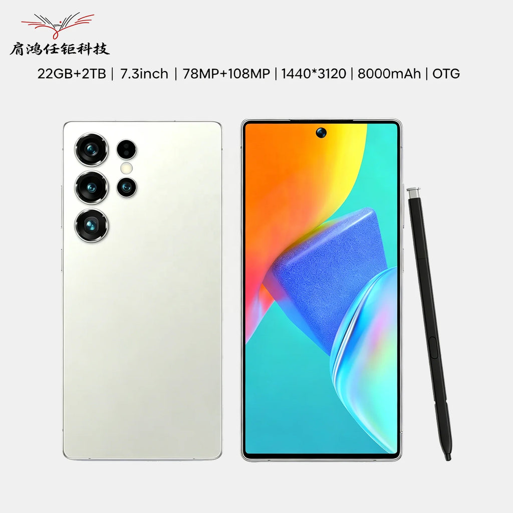 22G+2TB Android 16 7.3inch S25 Ultra Big Screen Phone 144Hz Display, Deca Core & Global Version GSM LED Built-in Pen GSM LED