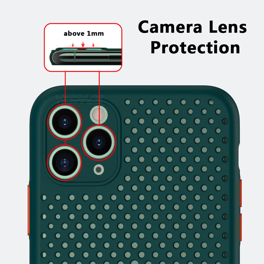 Heat Dissipation Silonce Case For iPhone X XR XS 11 12 13 mini 14 15 Pro Max 7 8 Plus SE Thin Soft TPU Breathable Mesh Cover