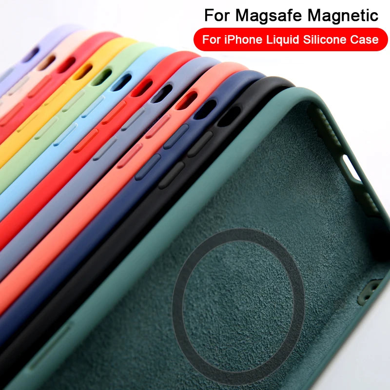 For Magsafe Magnetic Wireless Charging Case For iPhone 15 13 11 12 14 Pro MAX Mini 8 Plus XR XS Max X SE Liquid Silicone Cover