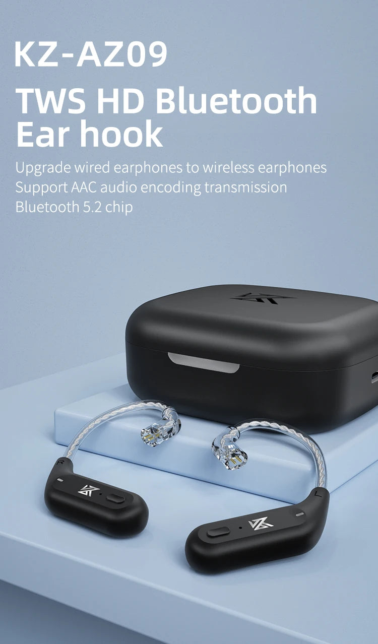 KZ AZ09 Bluetooth 5.2 Wireless Upgrade Cable  HIFI Wireless Ear Hook With Charging Case For KZ TRN CCA Earphones Headset