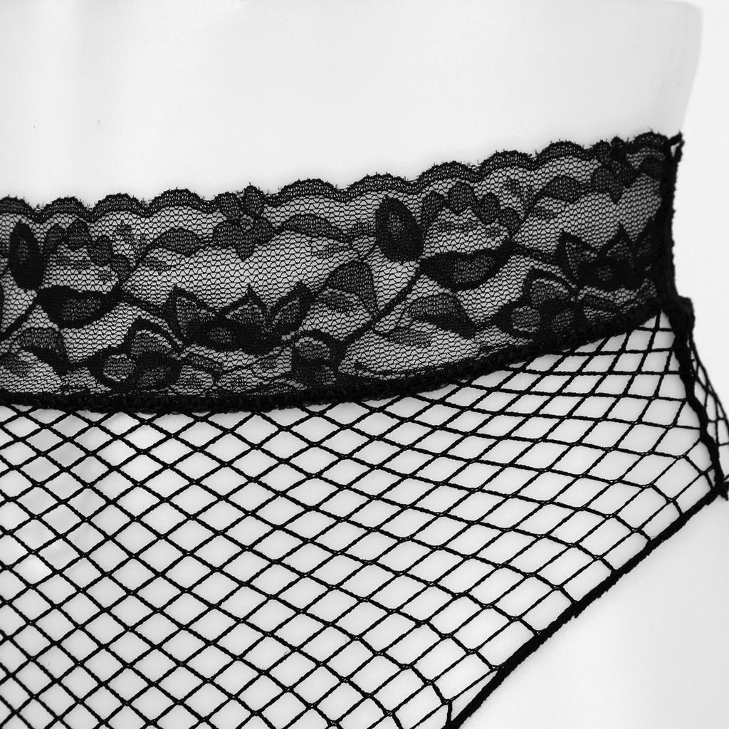 Womens Lingerie Briefs See-through Mesh Underwear Lace Waistband Panties Low Waist Hollow Out Transparent Fishnet Underpants