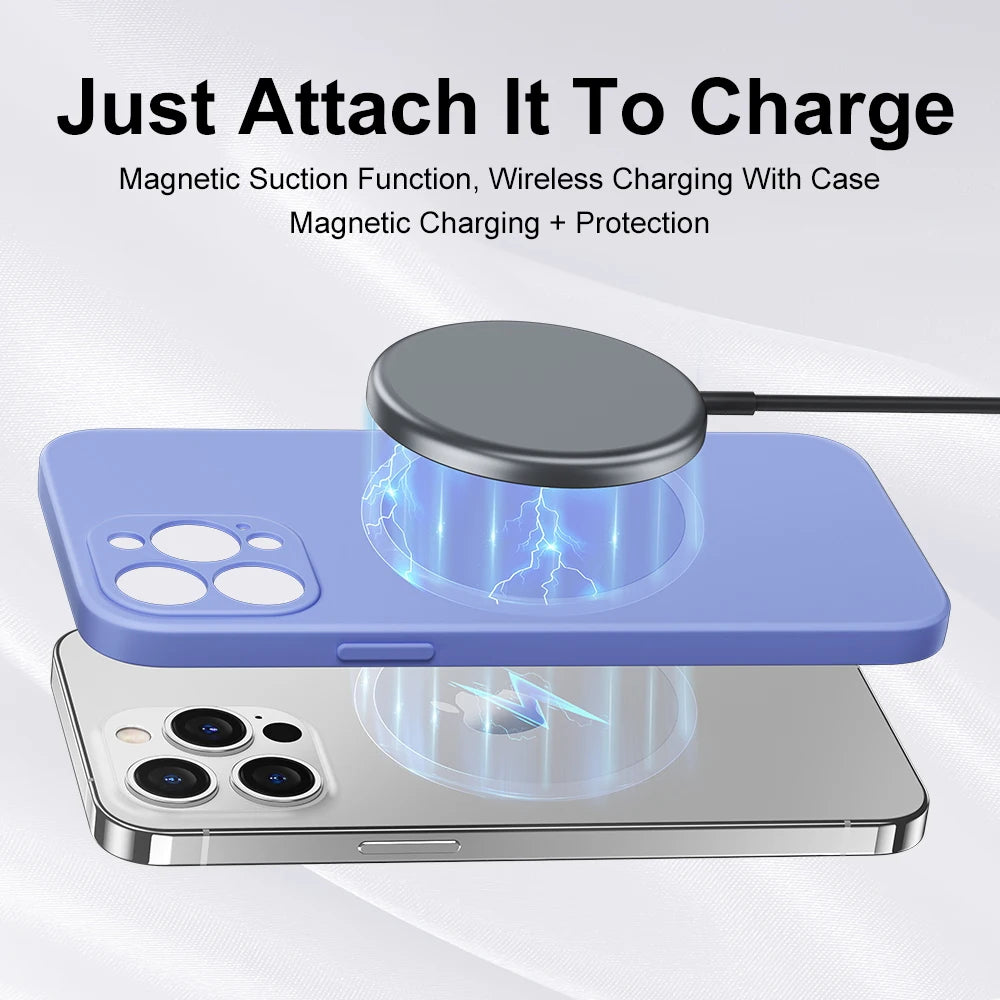 For Magsafe Magnetic Wireless Charging Case For iPhone 15 13 11 12 14 Pro MAX Mini 8 Plus XR XS Max X SE Liquid Silicone Cover