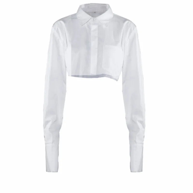 Women Long Sleeve Korean K-POP Shirt 2021 Spring Fashion Ladies Club Street Sexy Short White Top Blouse