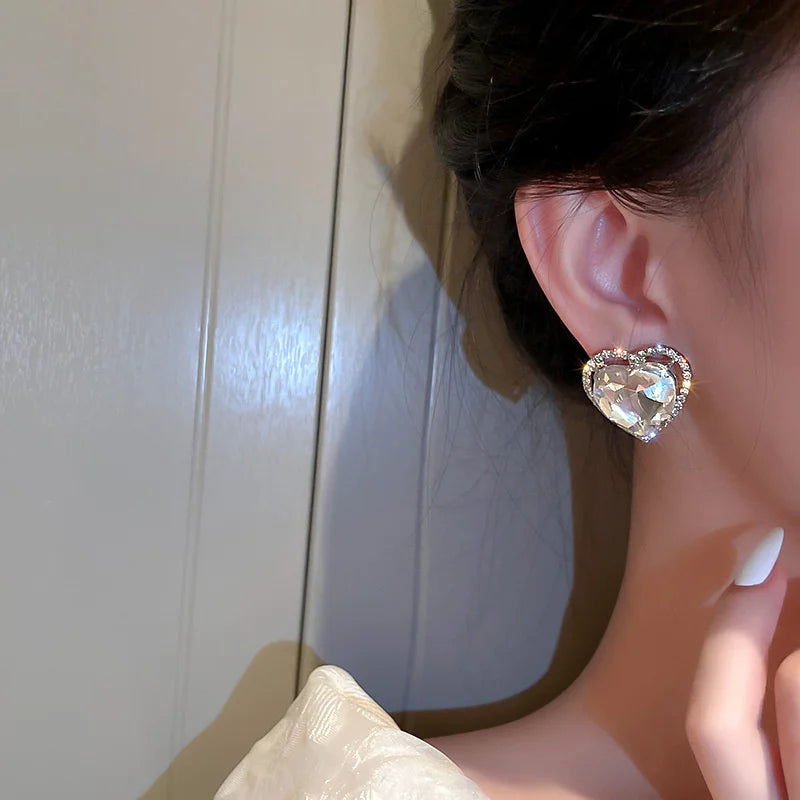 FYUAN Love Heart Crystal Clip Earrings for Women Bijoux No Pierced Geometric Rhinestone Ear Clip Statement Jewelry