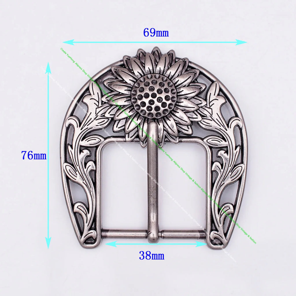 Antique Silver Sturdy Quality Western Cowboy Beauty Sun Flower Leather Belt Buckle Replacement Fit 38mm
