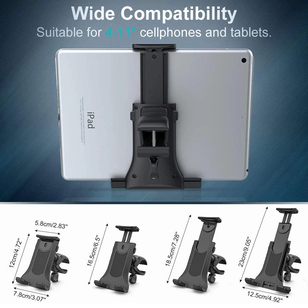 Indoor Gym Handlebar Tablet Holder Treadmill Bike Tablet Mobile Phone Bracket Adjustable Handle Mount Support 4-12 inch Devices