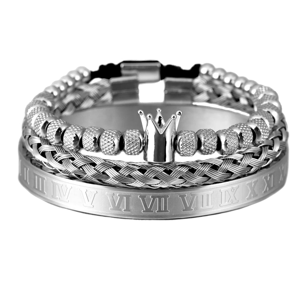 Luxury Roman Royal Crown Charm Bracelet Men Stainless Steel Geometry Pulseiras Men Open Adjustable Bracelets Couple Jewelry Gift