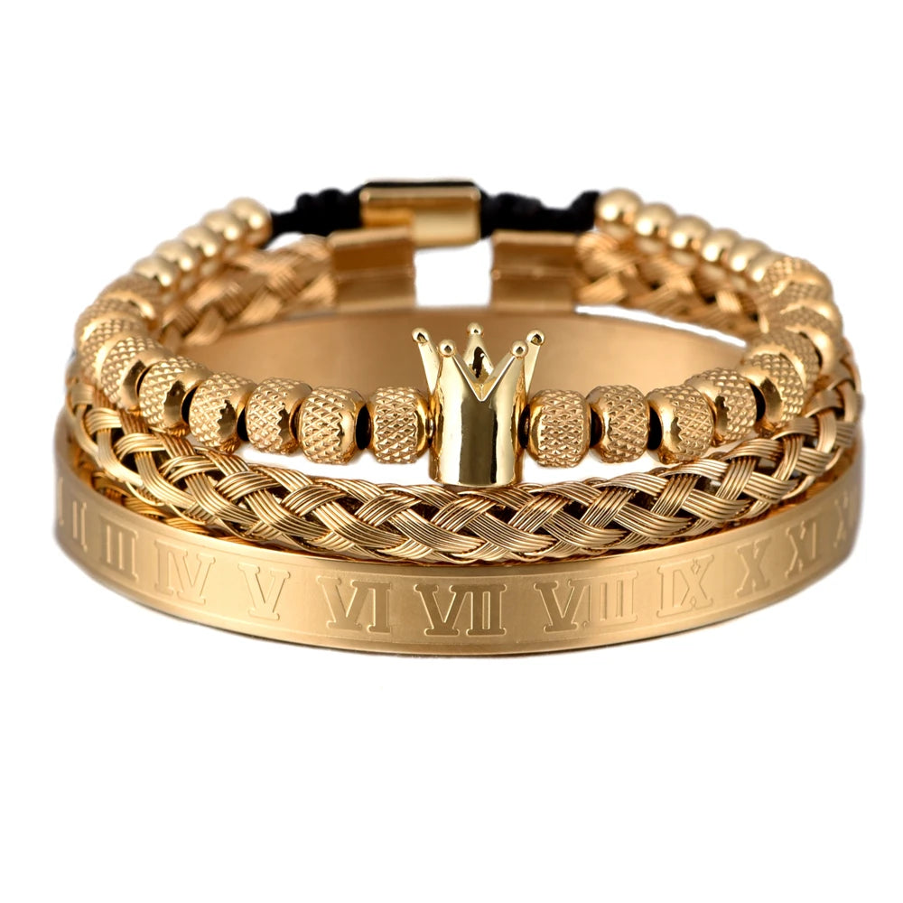 Luxury Roman Royal Crown Charm Bracelet Men Stainless Steel Geometry Pulseiras Men Open Adjustable Bracelets Couple Jewelry Gift