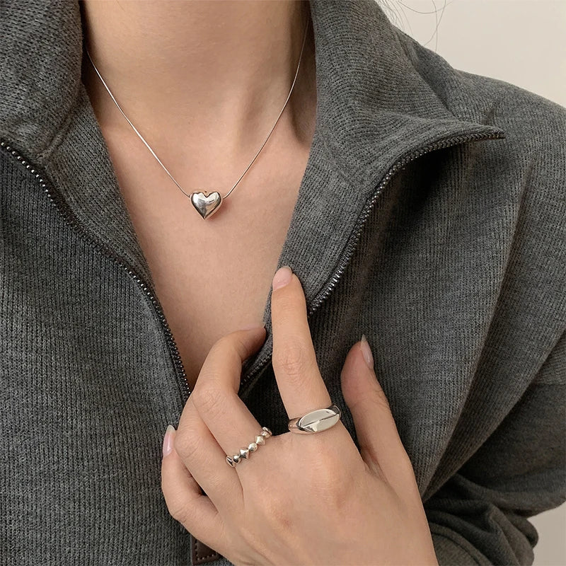 MEETSOFT Trendy Silver Color Retro Big Small Heart Chokers Necklace for Women Fashion Jewelry Romantic Gifts Drop Shipping