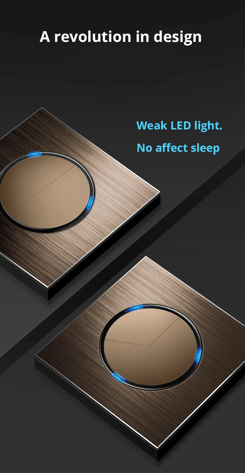Double EU French Electrical Power Outlet Brown Brushed Aluminum Panel Wall Socket 146 * 86mm Wallpad L6