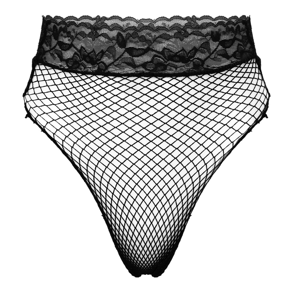 Womens Lingerie Briefs See-through Mesh Underwear Lace Waistband Panties Low Waist Hollow Out Transparent Fishnet Underpants