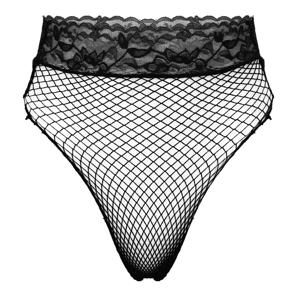 Womens Lingerie Briefs See-through Mesh Underwear Lace Waistband Panties Low Waist Hollow Out Transparent Fishnet Underpants