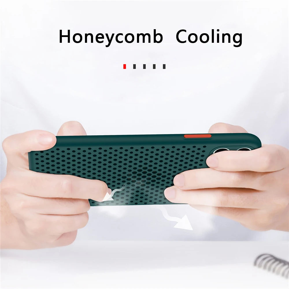 Heat Dissipation Silonce Case For iPhone X XR XS 11 12 13 mini 14 15 Pro Max 7 8 Plus SE Thin Soft TPU Breathable Mesh Cover