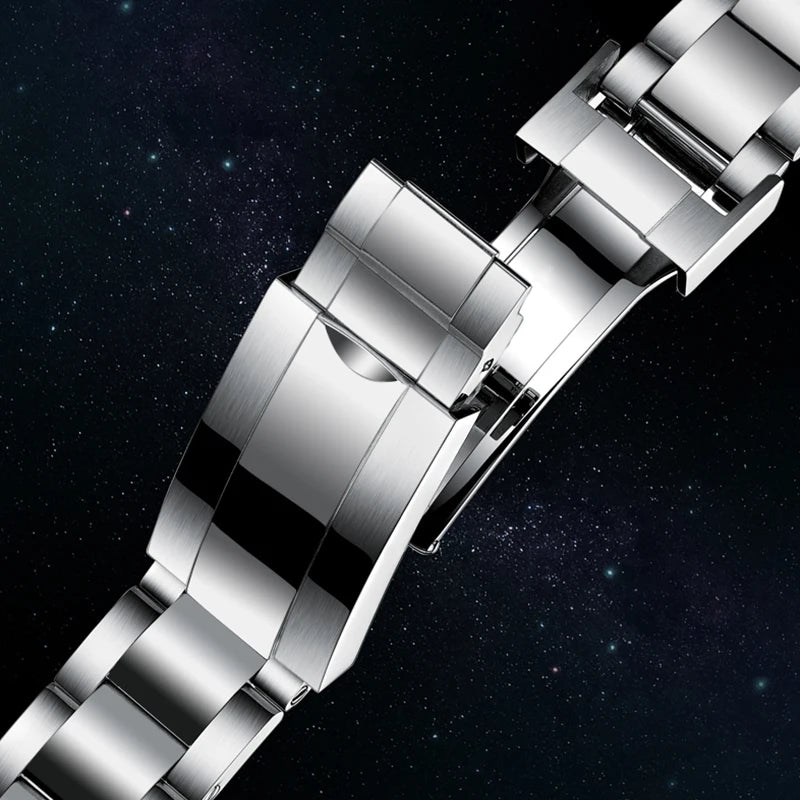 40mm Automatic Mechanical Movement Men's Red Dial Stainless Steel Case Bracelet Luminous Watch Aluminum Bezel