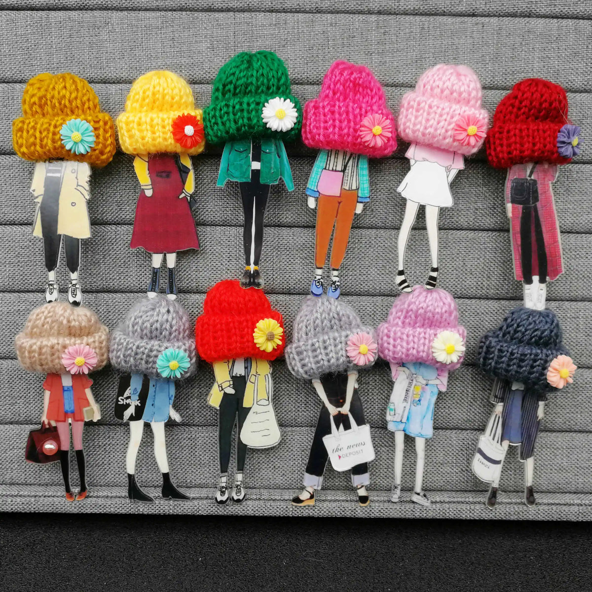 12pcs Fashion Brooch Pins for Woman Brooches Girls Cartoon Models Acrylic Brooches Kawaii Pompom Clothing Jewelry Accessories