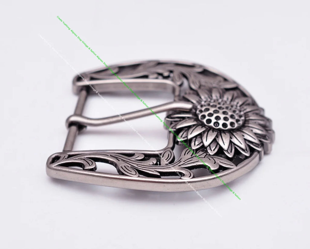 Antique Silver Sturdy Quality Western Cowboy Beauty Sun Flower Leather Belt Buckle Replacement Fit 38mm