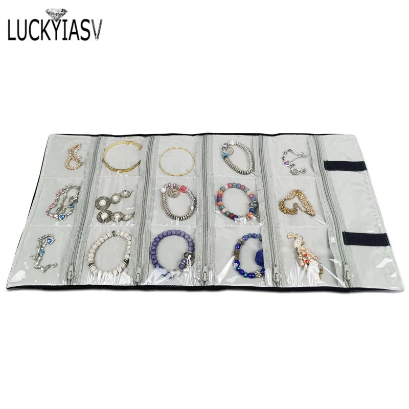 Velvet Travel Zipper Jewelry Roll Bag for Jewellery Ring Earrings Organizer Storage Bag Portable Necklace Display Cases