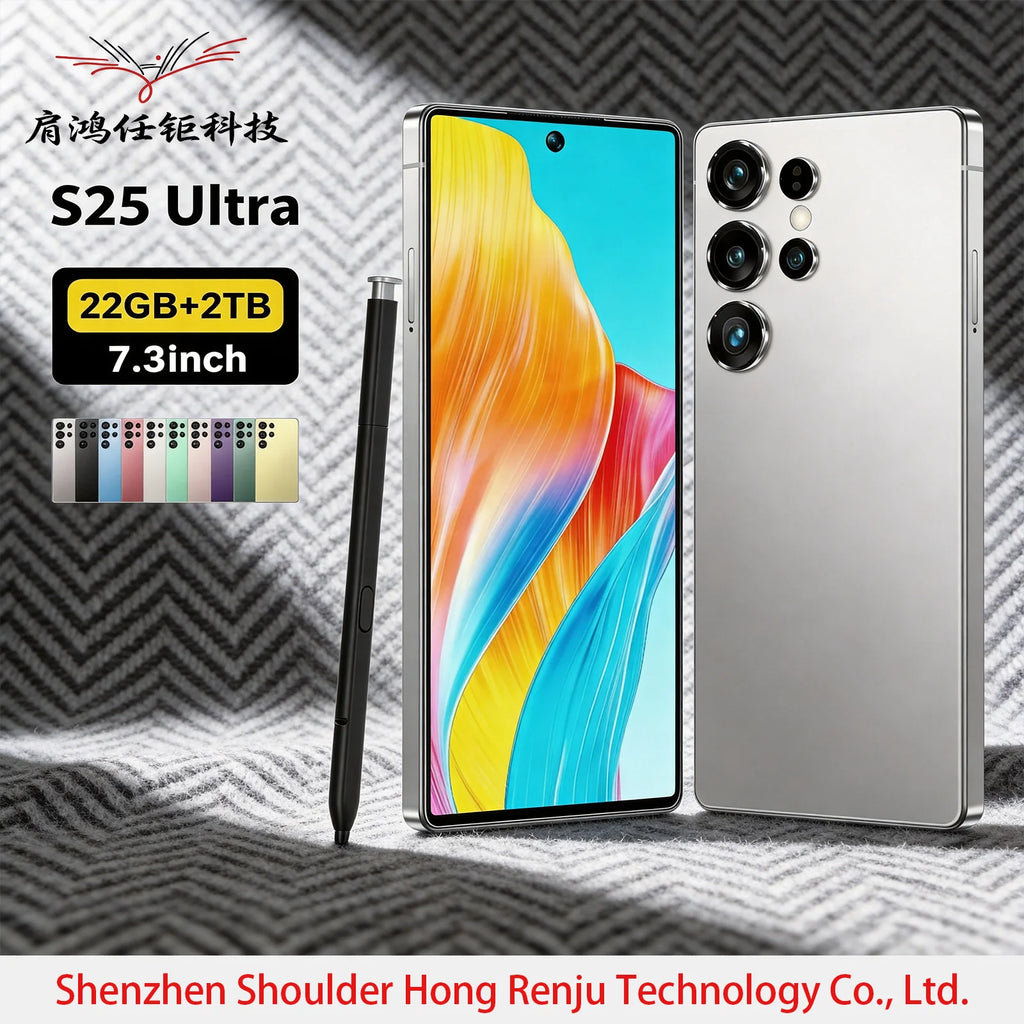 22G+2TB Android 16 7.3inch S25 Ultra Big Screen Phone 144Hz Display, Deca Core & Global Version GSM LED Built-in Pen GSM LED