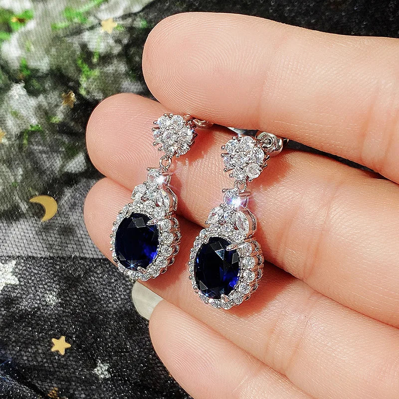 Huitan Newly-designed Women's Dangle Earrings Luxury Blue/White Cubic Zirconia Temperament Ear Accessories High Quality Jewelry
