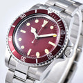 40mm Automatic Mechanical Movement Men's Red Dial Stainless Steel Case Bracelet Luminous Watch Aluminum Bezel