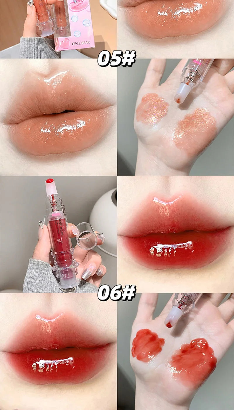 Gege Bear Ice Beet Lip Gloss Essence Honey, Pressed Type Lip Gloss, Balm Smooth, Rich Atmosphere, Explosion, Glitter, Transparent, Watery and Ice, Perfectly Lips, Korean Women's Essentials