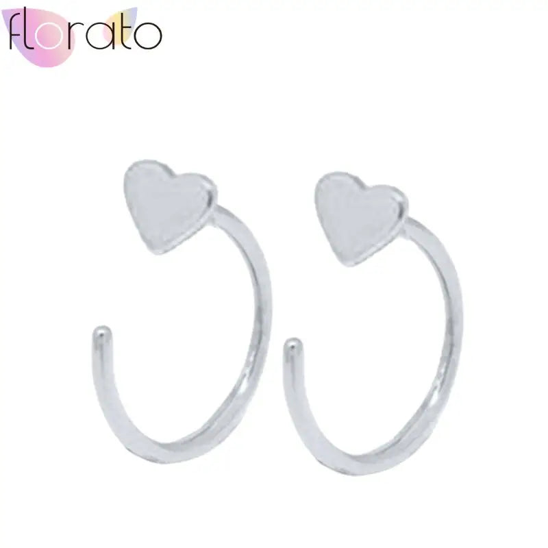 925 Sterling Silver Ear Buckle Retro Metal Heart Pendant Hoop Earrings for Women CZ Huggie Earrings Fashion Females Jewelry