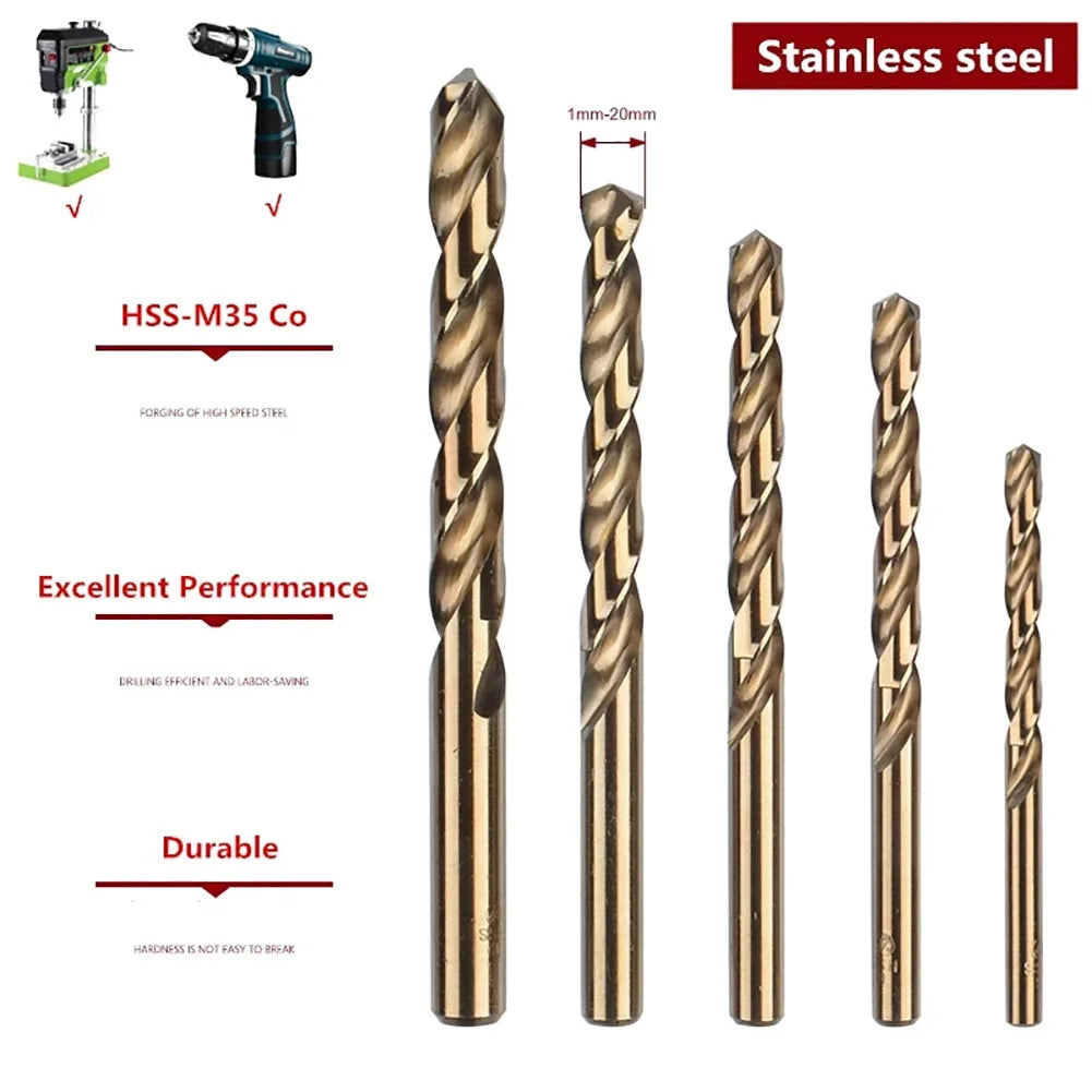 1mm-13mm Cobalt HSS-Co Drill Bit M35 For Stainless Steel Iron Drilling Operations Metalworking Round 135 Point Split Tip