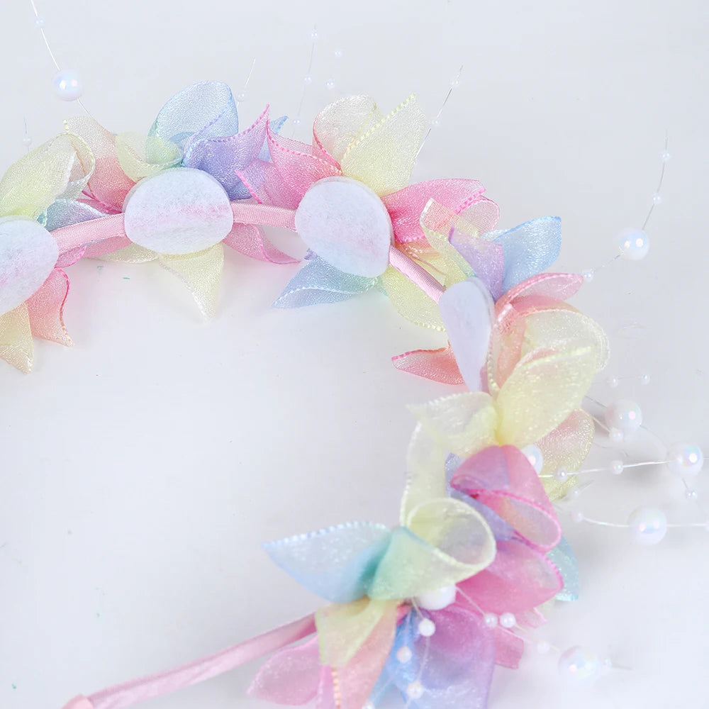 Fairy Flower Headband Sweet Lovely Girl Lace Floral Pearls Hair Hoop For Princess Wedding Birthday Headwear Accessories Gifts
