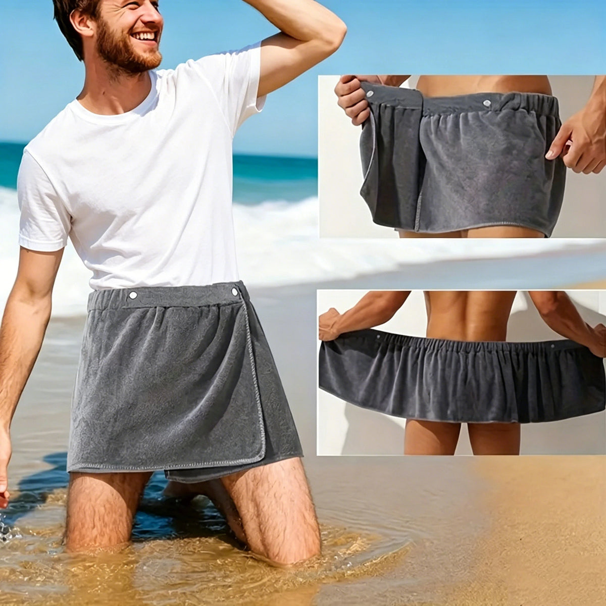 1 Piece of Men's Soft Wearable Bath Towel, Solid Color Shorts Wrapped Towel, Beach Towel, Camping Towel, Bathroom Bath Amenities