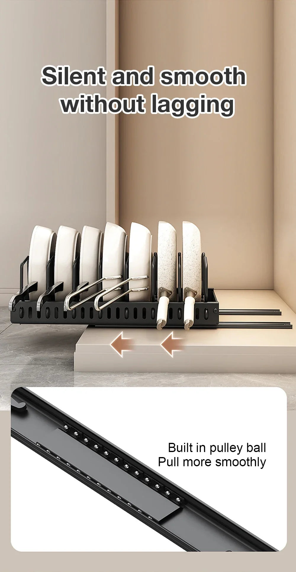 Pull‑out Sliding Kitchen Storage Rack Multifunctional Drawer Organizer for Pan Lids Spices Bowls Plates Cookware Storage