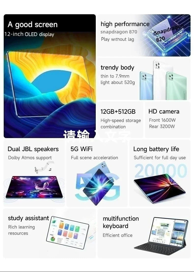 2026 iPad Air PRO 11 inch Tablet Android 16 GPS WIFI 24GB 2TB 20000mAh 5G DualCard Snapdragon 8gen3 10 Core Original Android Tab