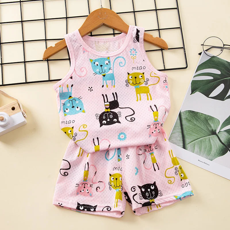 Toddler Baby Boy Pajamas Cotton Sets for Girls 0 to 1 2 3 4 5 6 7 8 9 Years Summer Children Pyjama Short Sleeveless Kids Pijamas