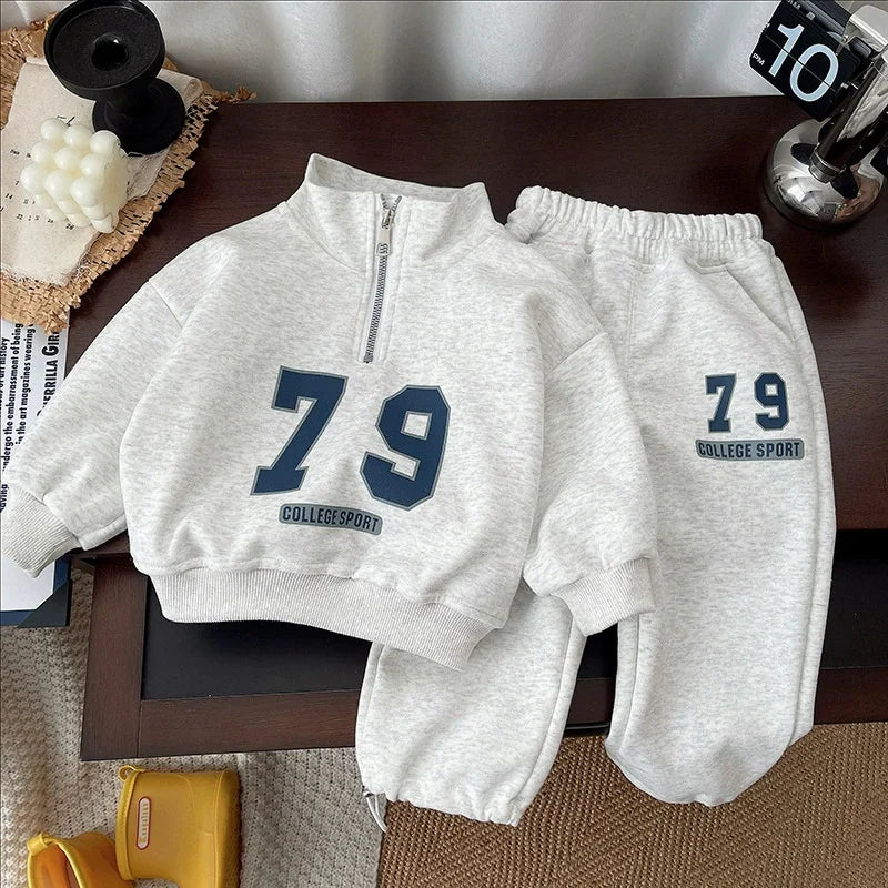 Baby Boy Sets Children's Clothes Suit Autumn Long-Sleeved Sweater Sweatpants 2Pcs New Kids Collar Half-Zip Fashion Outfits