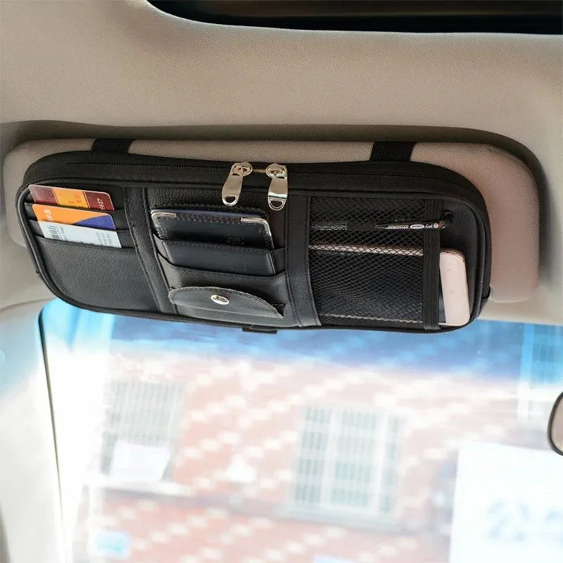 1 Piece Car Sun Visor Organiser, Sunglasses Holder with Zip Pouch for Car, Truck, SUV Car Interior Accessories