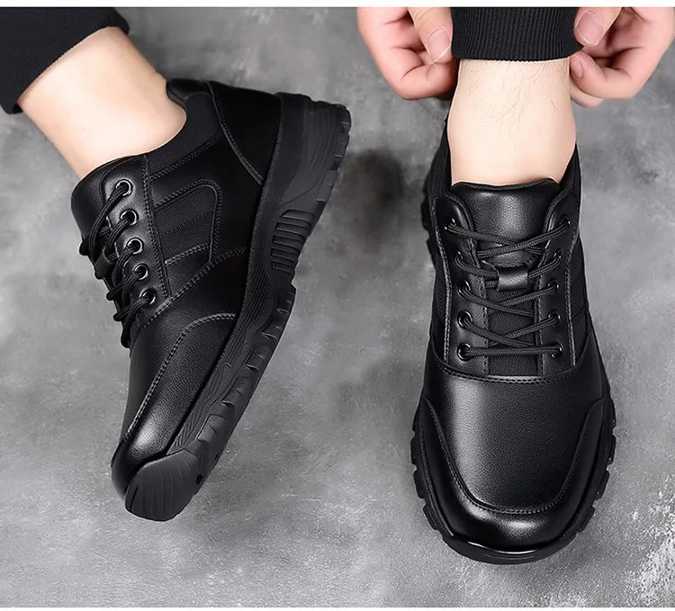 New Platform Cow Leather Casual Sneakers for Men Designer Autumn Winter Cotton Black Outdoor Men's Sports Shoes Zapatos Hombre