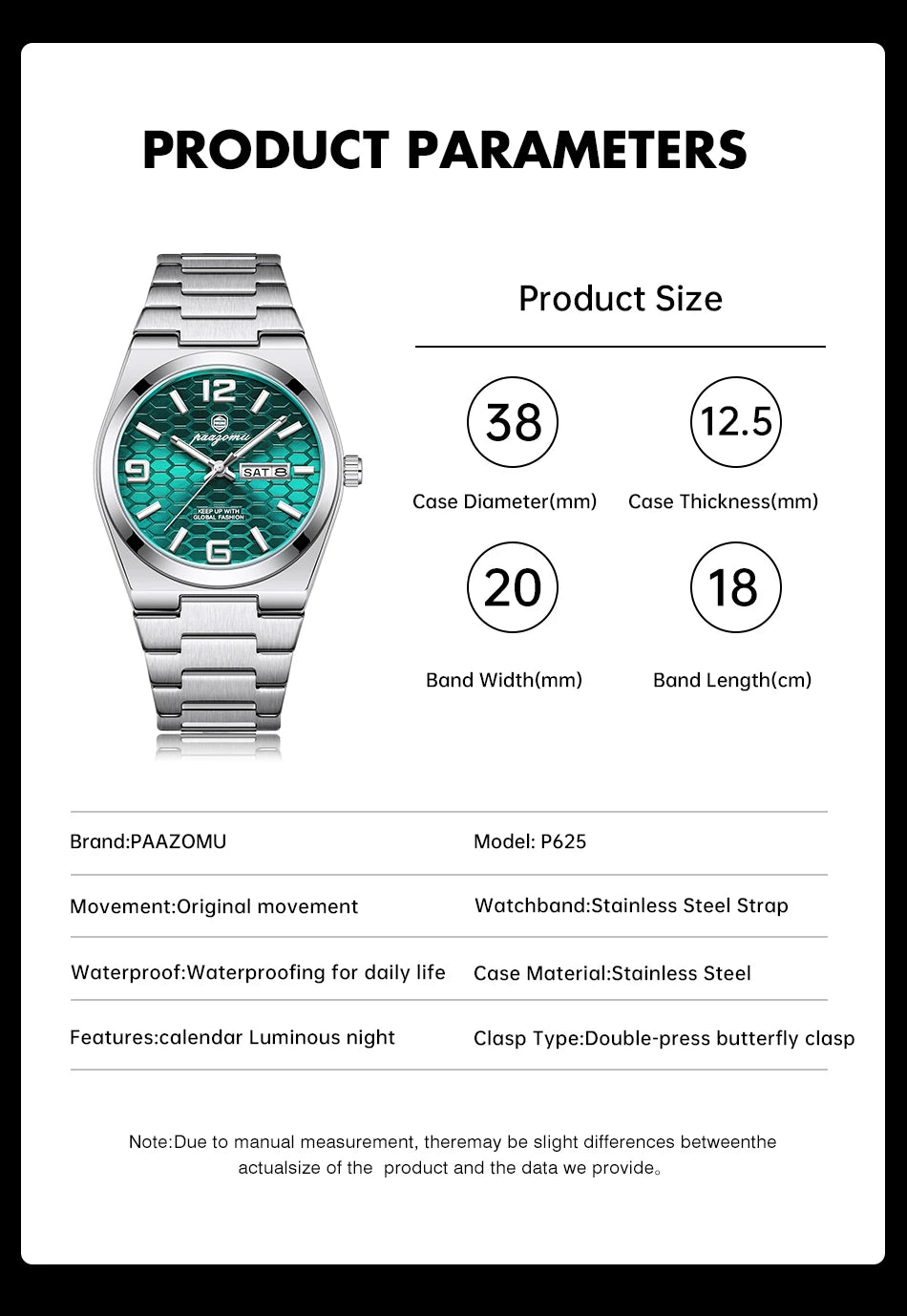 PAAZOMU Luxury Brand Man Watch Waterproof Luminous Date Week Men's Quartz Wristwatch Stainless Steel Fashion Sports Men Watches