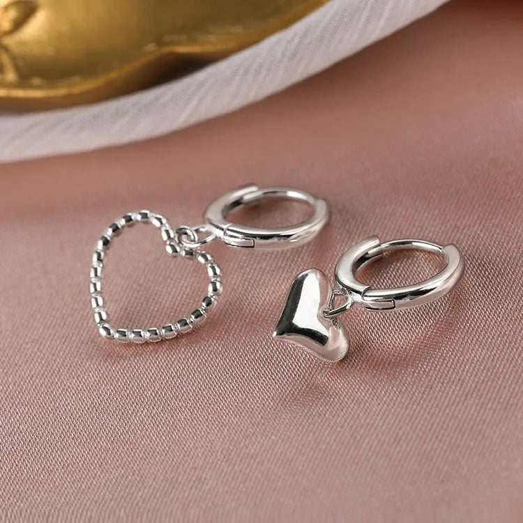 925 Sterling Silver Ear Buckle Retro Metal Heart Pendant Hoop Earrings for Women CZ Huggie Earrings Fashion Females Jewelry