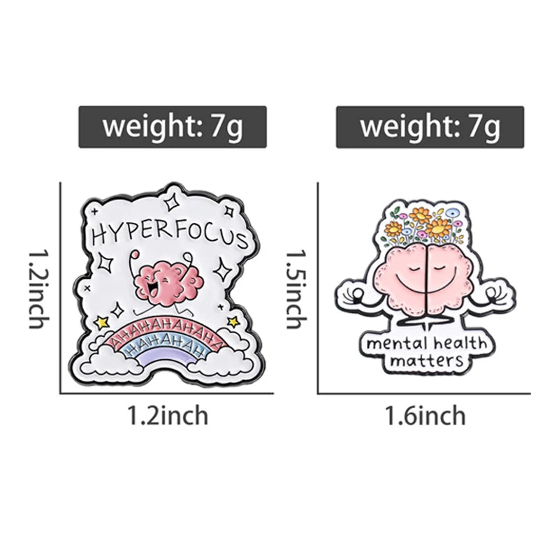 Hyper Focus Funny Brain Enamel Pin Mental Health Awareness Metal Brooch Lapel Backpack Badge Fashion Jewelry Gift for Friends ﻿