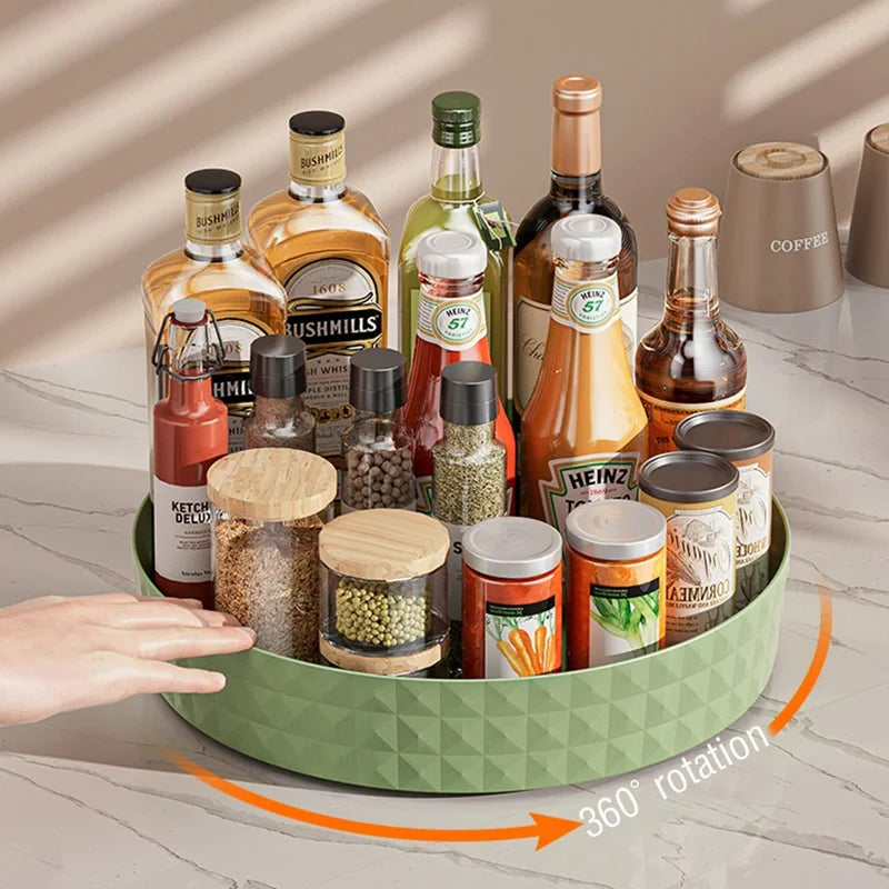 1Pc Kitchen Storage Spice Rack 360 Degree Rotating Cabinet Storage Rack Tray Cosmetic Storage Rack Non-slip Spice Round Rack