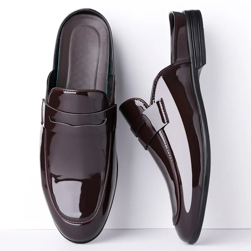 High Quality New Designer Half Slippers Fashion Shoes for Man Men's Business Casual Shiny Leather Shoes Pointed Toe Formal Shoes