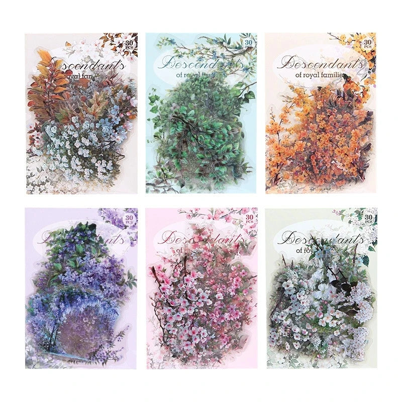 30 Pcs/Pack Vintage plant flowers PET waterproof sticker for DIY scrapbooking Journal Photo Album Decoration Materials Stickers