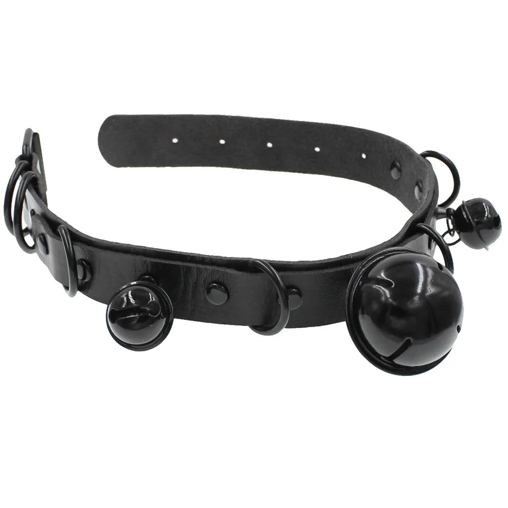 DIEZI Harajuku Punk PU Leather Choker Clavicle Chain Necklace For Women Gothic Black Bell Pendant Torques Necklace Men Jewelry