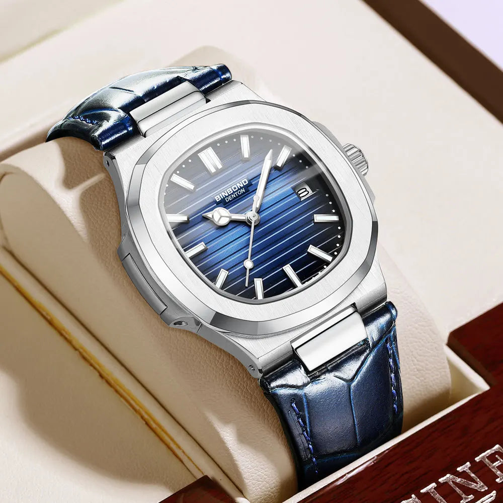 Authentic Men's Watch Waterproof Leather Strap Luminous Business Calendar Square Male Student Fashion Quartz Clock Watches Gift