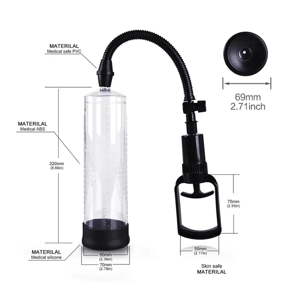 Effective Penis Pump for Men Enlargement Vacuum Dick Extender with Pressure Gauge Realistic Vaginal Sleeve 3 Silicone Inserts