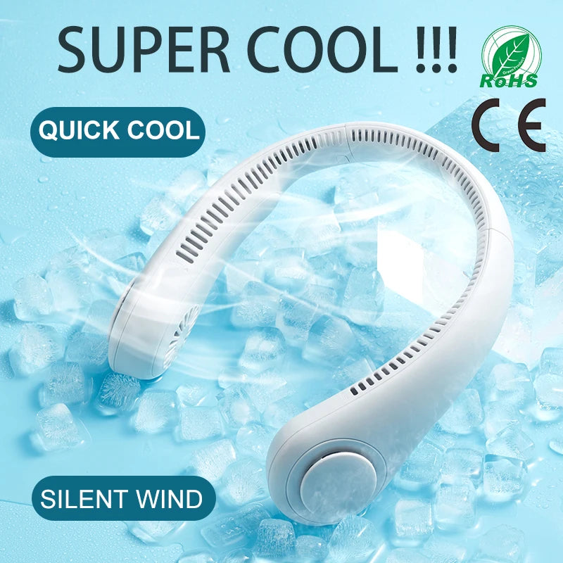 Wearable Bladeless Neck Fan Rechargeable USB 2400mAh Battery Three-Speed Portable & Hanging Design for Car/RV/Household Use
