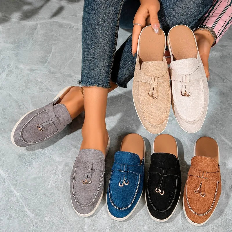 2025 Spring and Autumn New Lofu Shoes Women Soft Flannelette Retro Lazy Step Thick Flat Comfortable Slippers