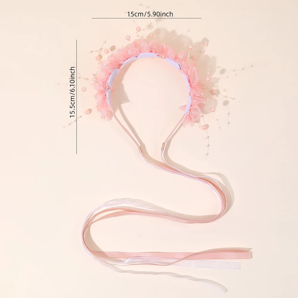 Fairy Flower Headband Sweet Lovely Girl Lace Floral Pearls Hair Hoop For Princess Wedding Birthday Headwear Accessories Gifts