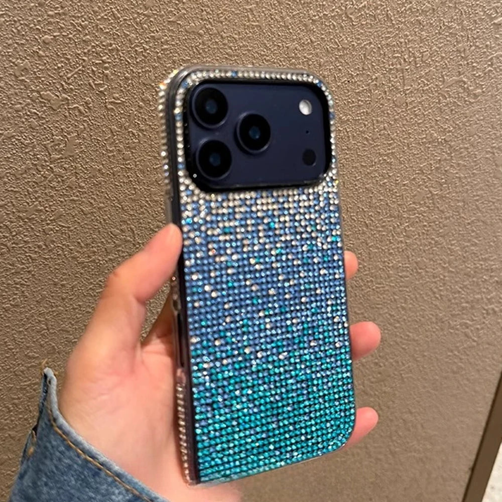 Luxury Bling Glitter Diamond Gradient Phone Case For iPhone 17 Pro Max 16 15 14 13 Pro Max Rhinestones Shockproof Bumper Cover