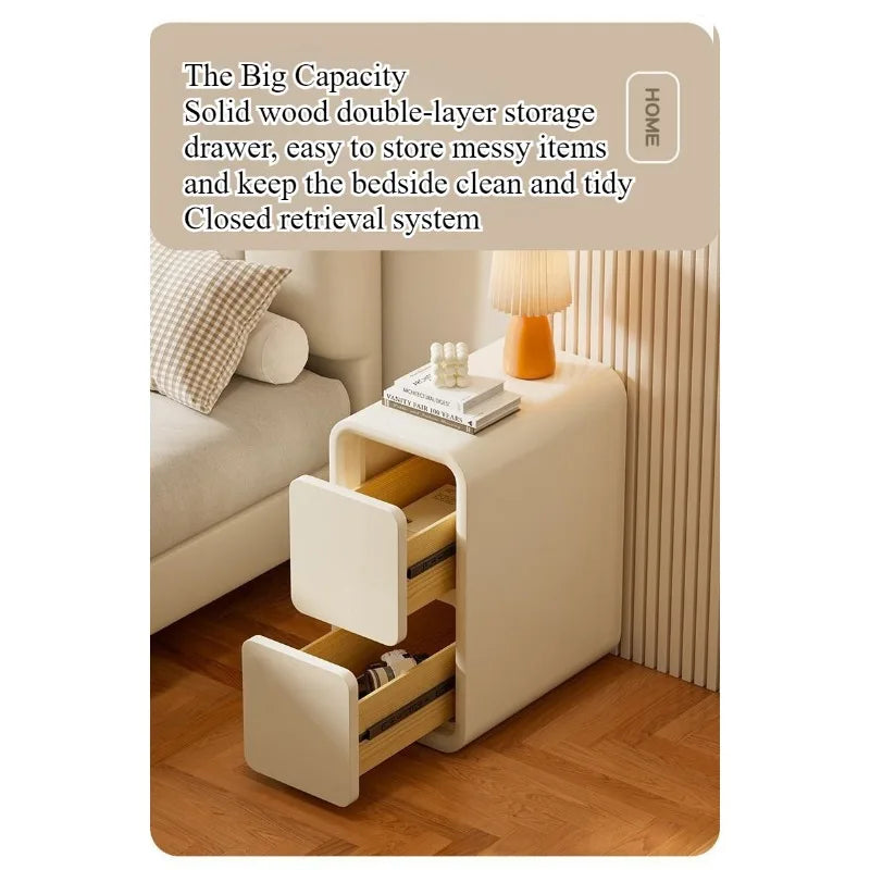 Cream wind bedside table light luxury French solid wood small ultra-narrow crevice mini modern simple bedside narrow cabinet