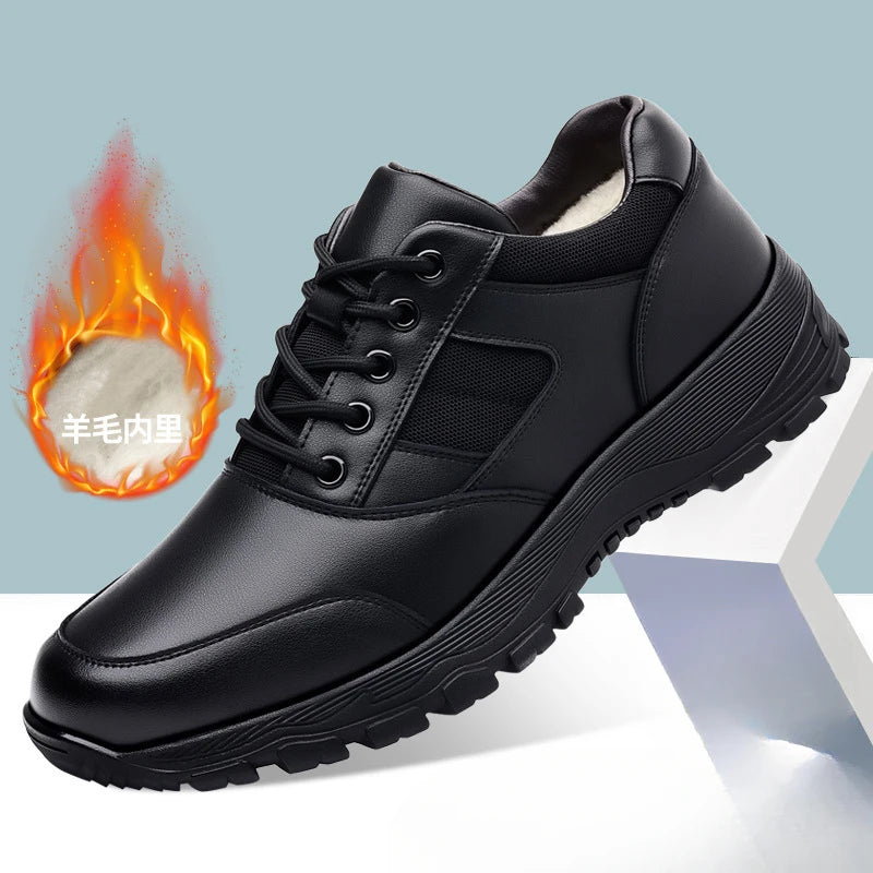 New Platform Cow Leather Casual Sneakers for Men Designer Autumn Winter Cotton Black Outdoor Men's Sports Shoes Zapatos Hombre